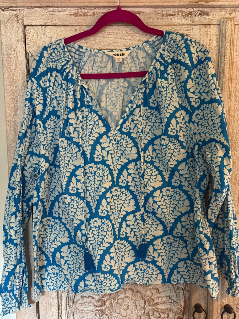 Boden paisley print cotton peasant blouse